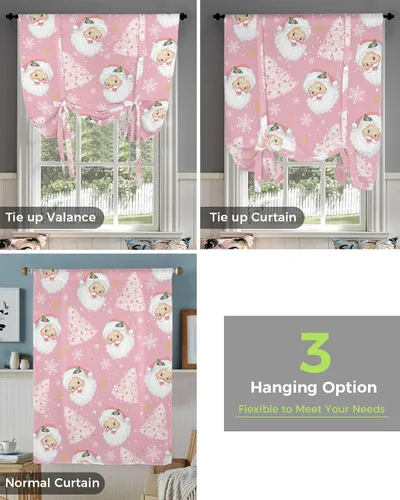 Miniatura 4 de Cortinas de globo de Navidad de Papá Noel rosa para ventanas, paneles de dormitorio de árbol de Navidad de 54 pulgadas de largo, con aislamiento