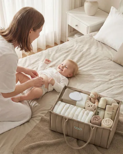 Miniatura 6 de Blissful Diary Organizador de Caddy de Pañales para Bebé, elegante cesta de almacenamiento para artículos esenciales para recién nacidos y estación