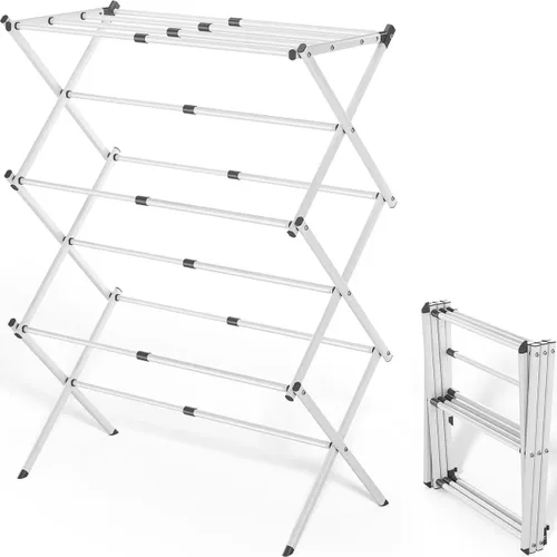 Maomo Estante de secado de metal estándar: fácil de instalar sin herramientas, diseño telescópico que ahorra espacio, 16.93-29.92 pulgadas de ancho,