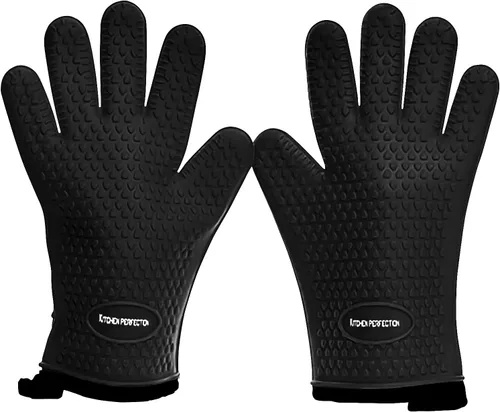 Miniatura 19 de KITCHEN PERFECTION Guantes de silicona para horno ahumador -Guantes de barbacoa extremadamente resistentes al calor-maneja la comida caliente