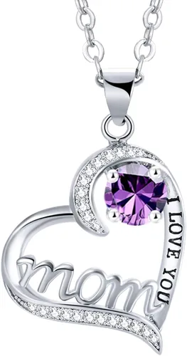 UEUC - Collar en forma de corazón con la leyenda I Love You Mom te amo mamá de plata de ley 925 con diamantes de imitación para mamá El mejor regalo