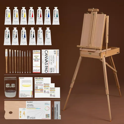 MEEDEN Serie Prime Artist: juego de pintura al óleo de 7 x 3.4 fl oz/3.38 onzas con caballete francés, kit de pintura al óleo con pinturas al óleo,