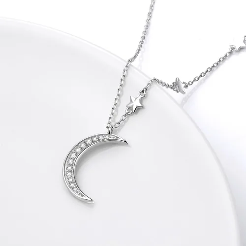 Miniatura 4 de Ladytree Collar con colgante de joyería de luna creciente y estrella de plata de ley 925
