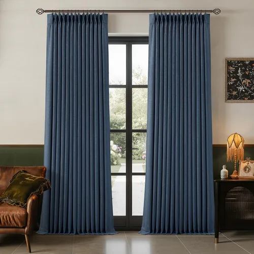 Miniatura 120 de Juego de 2 paneles de cortinas plisadas negras de 80 pulgadas para sala de estar, cortinas plisadas de lino con forro de 80 pulgadas de largo, 100%