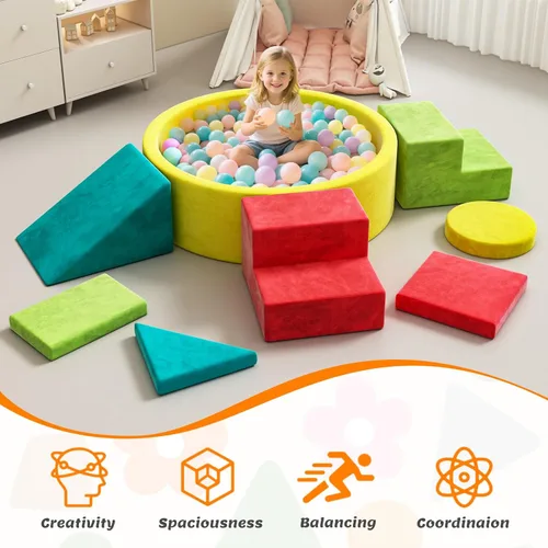 Miniatura 4 de Juego de bloques de escalada de espuma suave, juguetes de escalada para niños pequeños con pozo de bolas para jugar en interiores, escalador modular