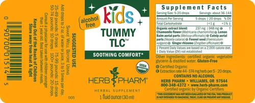 Miniatura 8 de Herb Pharm Kids Tummy TLC™: Suplemento digestivo de hierbas sin azúcar, mezcla de manzanilla, hinojo y jengibre para malestar digestivo, náuseas