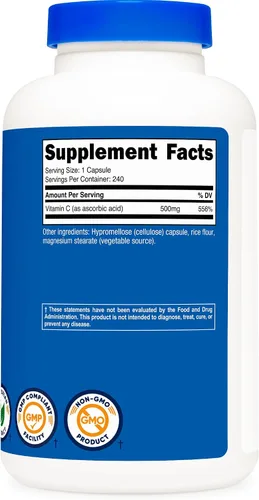Miniatura 4 de Nutricost Vitamina C 500 mg, 240 cápsulas, vegetariana, sin gluten y sin OMG
