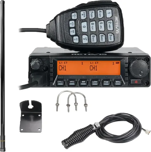 Miniatura 9 de Retevis RA87 GMRS Radio móvil, estación base de transceptor móvil de alta potencia con cable, 8 canales repetidores, Chirp, reloj dual, radio