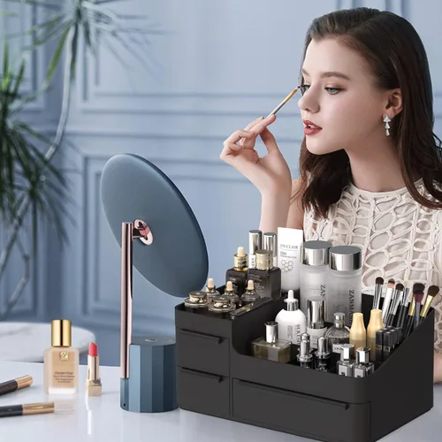Organizador de maquillaje para tocador, caja de almacenamiento para encimera de baño, soporte apilable para cosméticos para joyas, accesorios para