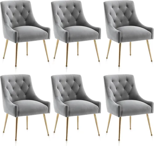 Miniatura 22 de Juego de 2 sillas de comedor, modernas sillas de comedor de terciopelo con patas doradas, elegantes sillas de acento acolchadas para recepción, sala