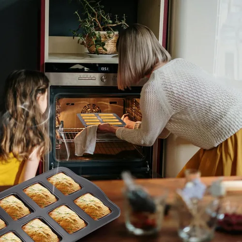 Miniatura 7 de Lawei Paquete de 2 mini moldes para pan de 8 cavidades, moldes pequeños antiadherentes para pan, moldes rectangulares de acero al carbono para pan
