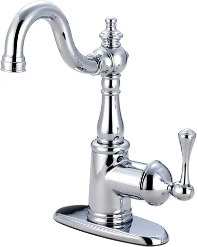 Miniatura 5 de Kingston Brass FS7648BL Inglés Vintage Grifo de lavabo de una sola manija con Push Pop-Up y placa, níquel cepillado Latón pulido