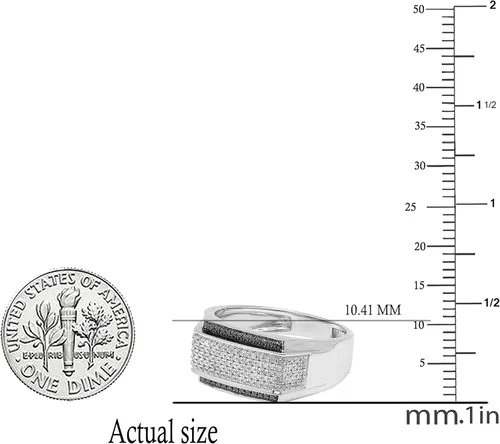 Miniatura 5 de Dazzlingrock Collection Anillo de plata de ley 925 con diseño de diamantes blancos y negros de 0,45 quilates para hombre