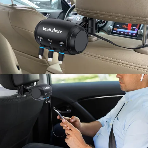 Miniatura 5 de MAGJIEYX Caja de Estación de Carga Retractable Multi para Coche, 3 en 1, Soporte de Carga Rápida para Reposacabezas, Cable de Carga USB Tipo C