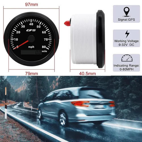 Miniatura 5 de Geloo Velocímetro de 85 mm para embarcaciones, velocímetro digital GPS 0-80 MPH, impermeable, 9-32 V, tacómetro, voltímetro, indicadores LCD con 7