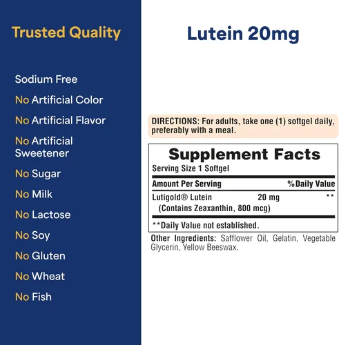 Miniatura 7 de Puritan's Pride Luteína Carotenoide Lutigold™ Premium de 20 mg con zeaxantina para hombres y mujeres, suplemento dietético para apoyo a la salud