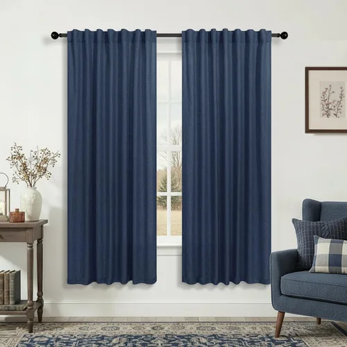 Miniatura 54 de KOUFALL Cortinas de lino azul marino de 84 pulgadas de largo, cortinas transparentes azul oscuro para sala de estar y dormitorio, medianoche