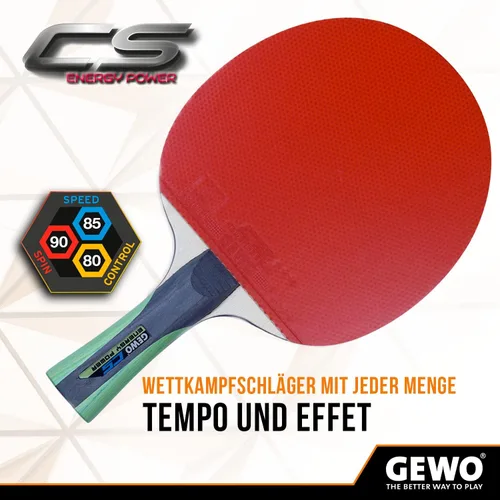 Miniatura 3 de GEWO Pala de tenis de mesa, jugador Thunderball 2, agarre alto, giro, ataque, adulto, juvenil, agarre de 4.0 pulgadas Gris/Verde