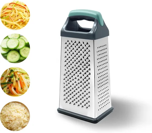 Rallador de caja, rallador de queso de acero inoxidable de 4 caras con asa, rallador de alimentos para cocina, rebanador de queso para alimentos,