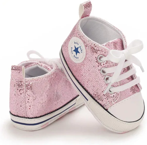 Miniatura 4 de Meckior - Zapatos deportivos de lona para bebé, con suela suave y caña alta, para sus primeros pasos y estar en la cuna