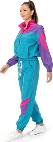 Miniatura 3 de Conjunto de traje de pista de bloque de color de los años 80, rompevientos de manga larga de los años 90, traje deportivo casual para mujer