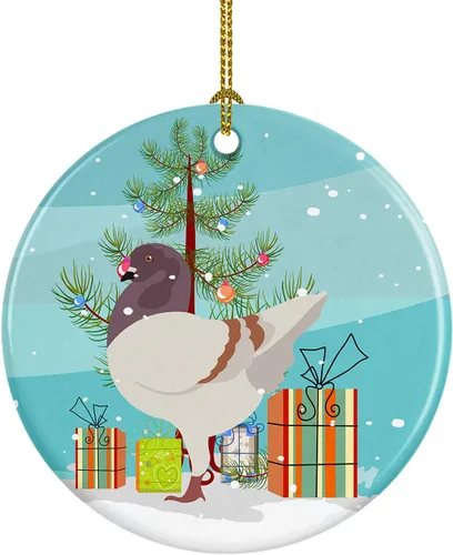 Miniatura 82 de Caroline's Treasures Adorno de cerámica de Navidad pintado o de codorniz chino, decoración colgante de árbol de Navidad verde azulado para el hogar