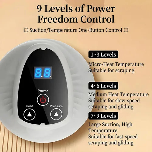 Miniatura 5 de Máquina Vacuvia para celulitis con luz LED y vibración, 9 niveles de succión ajustables para brazos, piernas, abdomen y espalda, masajeador corporal