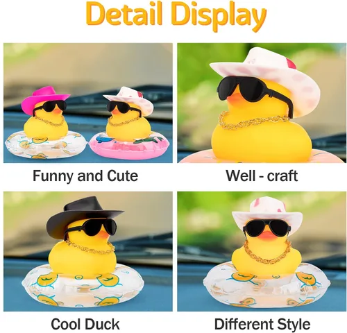 Miniatura 3 de wonuu Pato de Goma para Automóvil, Decoración de Pato Amarillo para Tablero con Sombrero de Sol, Anillo de Natación, Collar, Gafas de Sol