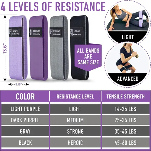 Miniatura 3 de Bandas de resistencia para entrenar con guía de bandas de entrenamiento. 4 bandas de entrenamiento para mujeres y hombres, bandas elásticas de tela