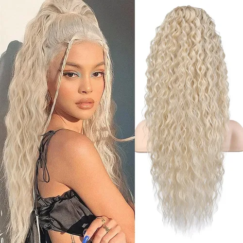 Miniatura 8 de Flufymooz Extensión de cola de caballo, 26 pulgadas, estilo bohemio, con cordón, extensiones de cabello para mujer, cola de caballo larga, rizada