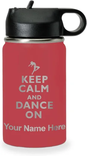 Miniatura 28 de LaserGram Botella de agua personalizada, mantén la calma y baila, acero inoxidable de doble pared aislada al vacío con popote superior, regalo Rosa