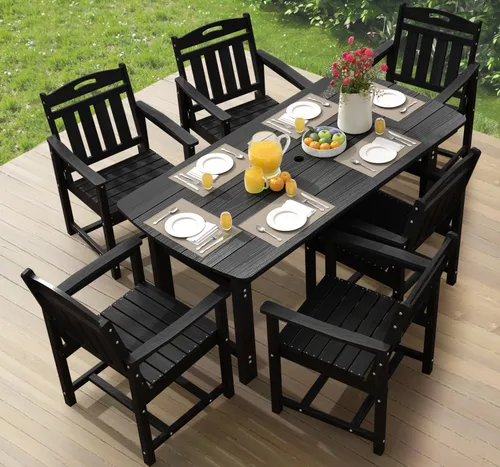 Miniatura 10 de Ciokea Silla de comedor para patio al aire libre, sillas de porche de gran tamaño de HDPE con asiento ancho, muebles de exterior duraderos para todo