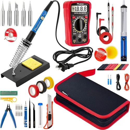 Miniatura 2 de Kit de soldador de 60 W, temperatura ajustable 30 en 1, 5 puntas de soldadura, multímetro digital, cable de soldadura, pasta, bomba de desoldadura