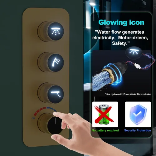 Miniatura 5 de Enga Sistema de cabezal de ducha doble, cabezal de ducha LED de lluvia de 14 x 20 pulgadas con cabezal de pared de 6 pulgadas, juego de grifo de Oro