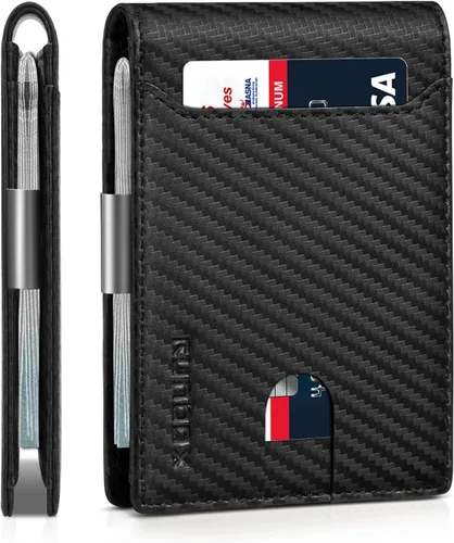 Miniatura 129 de RUNBOX - Carteras delgadas para hombre, cartera de piel con pinza para el dinero, cartera de bolsillo frontal con bloqueo RFID, tarjetero