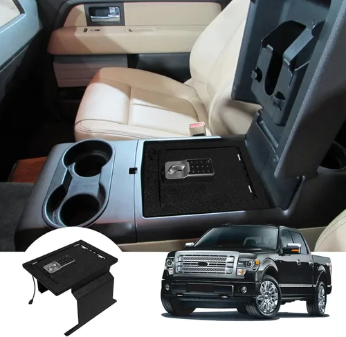 Miniatura 7 de WASAI Caja fuerte para consola central para automóvil, consola premium en el vehículo compatible con Ford F150 2012-2014 con consola de piso