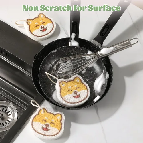 Miniatura 6 de JOYMOOP Esponja de cocina de dibujos animados, esponjas de celulosa para limpieza, esponjas antiarañazos para lavar platos, esponja reutilizable