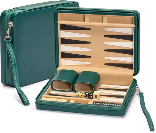 Yellow Mountain Imports Juego de Backgammon Mini Tamaño de Viaje, Izmir - Fichas Magnéticas y Tablero de 9 Pulgadas en Elegante Estuche de Cuero