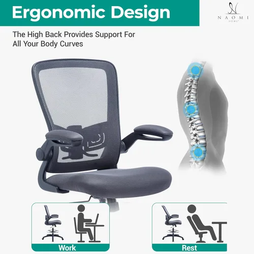 Miniatura 6 de Naomi Home Serena Silla ergonómica de malla de redacción, ajustable, malla transpirable, soporte lumbar, ergonómica y ajustable en altura ajustable