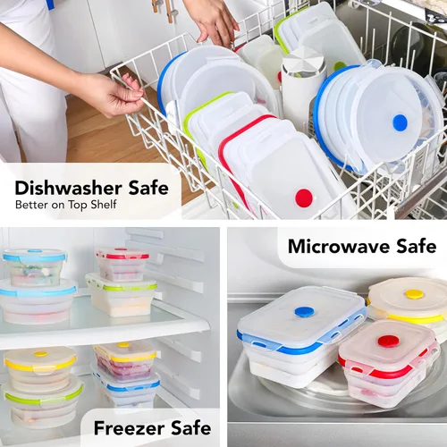 Miniatura 6 de ECOBERI Recipientes plegables para almacenamiento de alimentos, juego pequeño de silicona de 4 piezas de 12 onzas, almacenamiento de alimentos sin