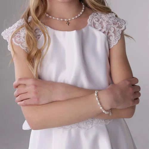 Miniatura 2 de Brazalete de plata con cruz para bautismo y comunión con perla cultivada y cristal Swarovski