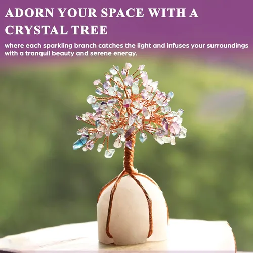 Miniatura 4 de Árbol de la vida de cristal de fluorita con base de cuarzo, árbol de piedras preciosas para decoración de estantes y dormitorios, cristales y Base