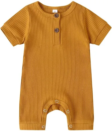 Miniatura 131 de Mameluco unisex de manga corta para bebé recién nacido, con botones, de una pieza, ropa de color sólido