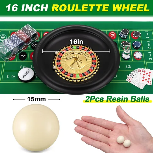 Miniatura 4 de Set de juego de ruleta Lunmon incluye rueda de ruleta negra de 16'' (40 cm), tapete de goma para mesa de 35'' x 16'' (89 cm x 41 cm), 100 fichas