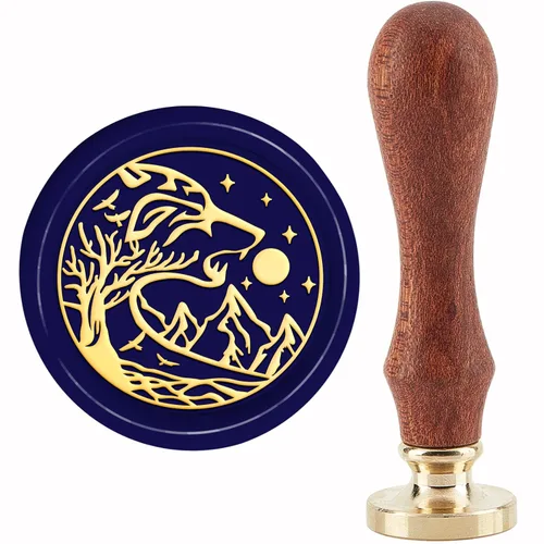 Miniatura 14 de CRASPIRE Sello de cera de huella – Oso, luna de bosque de 1.181 in, cabeza de latón extraíble retro vintage con mango de madera para invitaciones