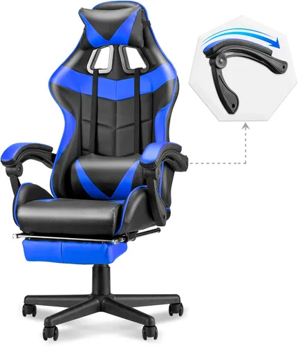 Miniatura 11 de Soontrans Silla de juegos azul claro con reposapiés, bonita silla de videojuegos de conejo, silla de escritorio Kawaii para nieta, hermana, novia