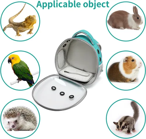 Miniatura 2 de Mochila portátil de viaje para mascotas, bolsa para hámster, conejillo de indias, pájaro, perro, gato, tortuga, transportador, jaula de conejo, Verde