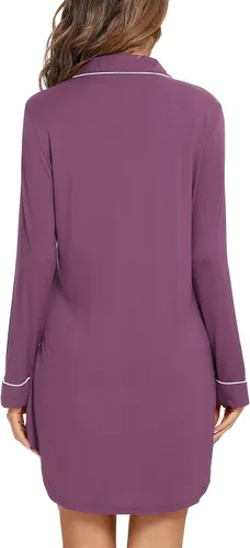 Miniatura 72 de Samring Camisón de pijama para mujer, manga corta/larga, con botones, camisón para dormir, camisón para novio, talla XXL