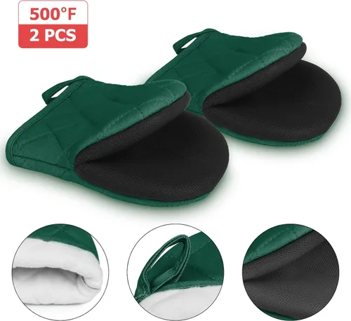 Miniatura 3 de Guantes cortos para horno, resistentes al calor, 500 °F, guantes de cocina con agarre de silicona, antideslizantes para hornear, parrilla, barbacoa