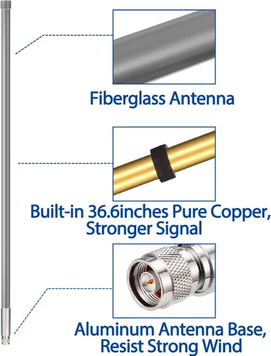 Miniatura 3 de Bingfu Antena Lora de 43.3 pulgadas 8dBi 915MHz – Cable ALSR240 de baja pérdida de 10 pies – Compatible con repetidor de nodo solar Meshtastic y RAK